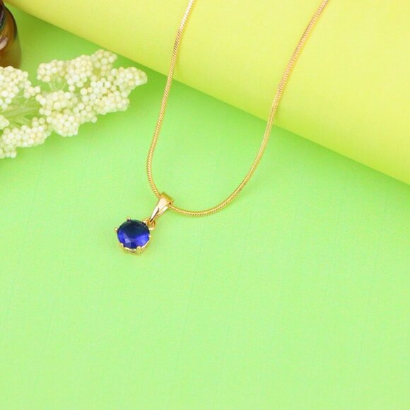 "Elegant Blue Solitaire Pendant in Gold Finish, XPPT1211 - Picture 4 of 12